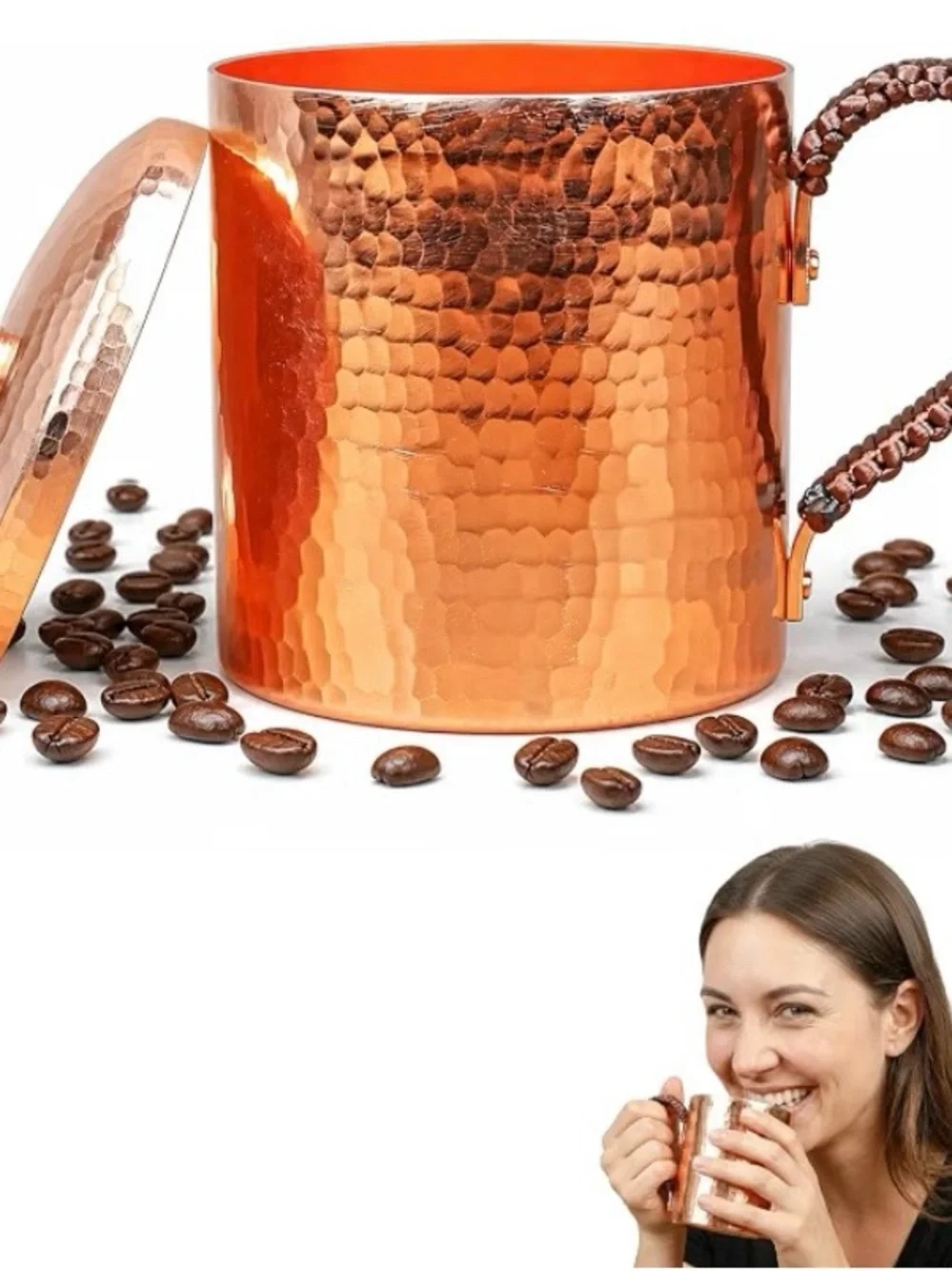 New 18.6 oz Hammered Pure Copper Mug with Lid Large Coffee Tea Cup, Mule Mug